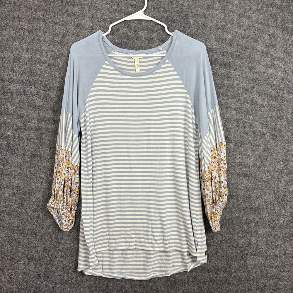 Matilda Jane Blouse Womens S Blue Floral Striped Cottage Garden Flower